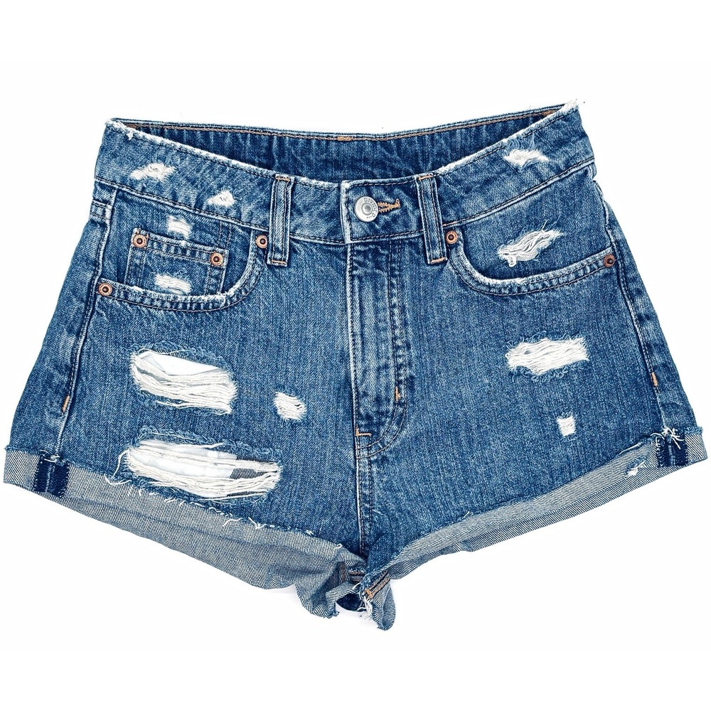 H&M Divided Y2K Denim Cut Off Shorts Women 4 Blue High Rise Distressed 0468695-7